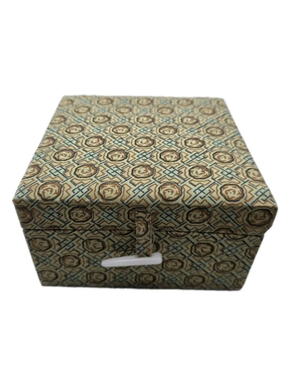 Vintage 1970s Chinese Brocade Silk Jewelry Keepsake Box Yellow Silk Bone Clasp